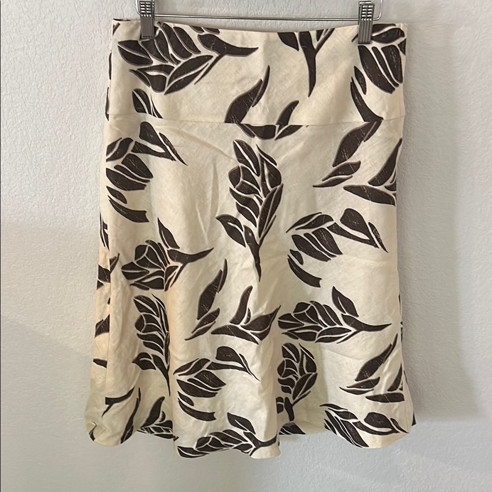 🤎 H&M Brown & Ivory Leaf Print Lined Linen A-Line Skirt Women’s Size 6 - Picture 5 of 16